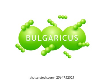 Probiotics bacteria green bulgaricus. Icon 3D isolated on white background. Good bacterial flora for stomach and intestine. Health care immunity support. Vector EPS10.