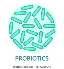 Icono de bacterias de probióticos. Microbioma flora, lactobacilo bacterium en círculo. Microflora intestinal, suplemento de Elementos aislados. Gérmenes verdes y bacterias ilustración.  Vector.