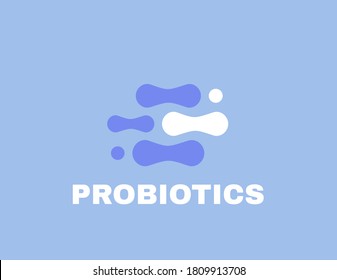 Probiotics bacteria label. Logo design. Healthy nutrition ingredient for therapeutic purposes. Vector illustration.