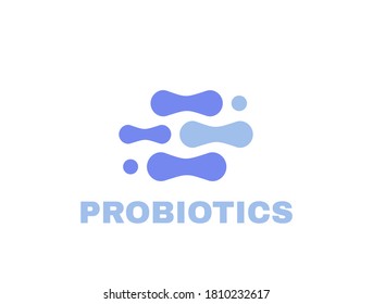 Etiqueta bacteriana de probióticos. Diseño de logotipo. Ingrediente nutricional saludable con fines terapéuticos. Ilustración vectorial.