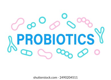 Probiotics Bakterien Logo Abzeichen Design Outline Icon. Vektorillustration. Emblem für medizinische Versorgung