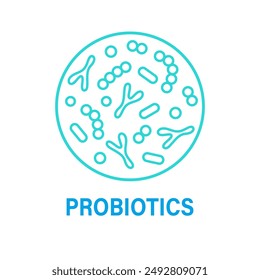 Icono de diseño de insignia de logotipo de bacterias probióticas. Ilustración vectorial. Rótulo médico