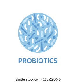 Probiotics Bacteria Logo. Prebiotic, Lactobacillus Icon. Lactic Prebiotic Healthy Flora Care. Healthy Nutrition Ingredient. Good Bacteria And Microorganisms For Human Health. Vector Illustration