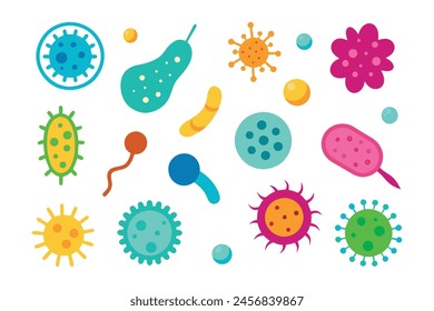 Probiotics bacteria, microbes, infection and pathogen cells concept editable stroke outline, icon set Vector illustration on white background.