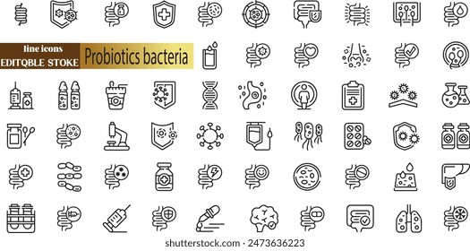 Probiotics bacteria, microbes, infection and pathogen cells concept editable stroke outline icon 