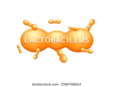 Probiotics bacteria orange lactobacillus. Icon 3D isolated on white background. Good bacterial flora for stomach and intestine. Health care immunity support. Vector EPS10.