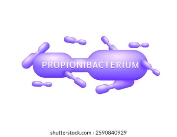 Probiotics bacteria purple propionibacterium. Icon 3D isolated on white background. Good bacterial flora for stomach and intestine. Health care immunity support. Vector EPS10.