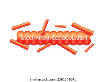 Probiotics bacteria red saccharomyces boulardii. Icon 3D isolated on white background. Good bacterial flora for stomach and intestine. Health care immunity support. Vector EPS10.