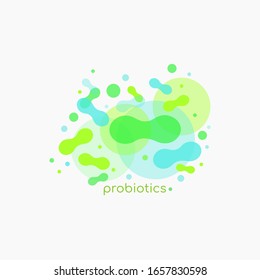 Probiotics bacteria vector design.Banners of probiotics and bacterial fluid. Lactobacillus logo with text. Amorphous symbols