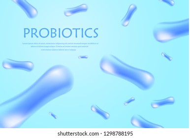 Probiotics bacteria vector illustration. Biology, science background. Medicine and treatment. Microscopic bacteria close-up.