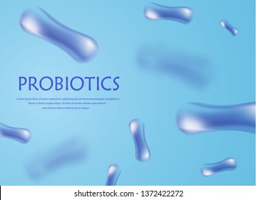 Probiotics bacteria vector illustration. Biology, science background. Medicine and treatment. Microscopic bacteria close-up.