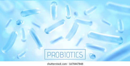 Probiotics Bacteria Vector Illustration. Biology, Science Background. Microscopic Bacteria Closeup.