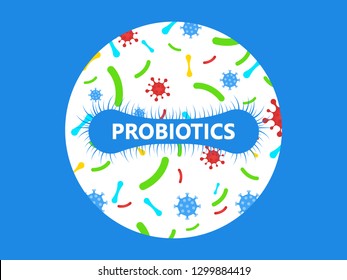 Probiotics Bacteria Vector Logo. Prebiotic, Lactobacillus Vector Icon Design. Concept of Logo or Vector Symbol for Milk Products Contains Lactobacillus Probiotic Bacteria.