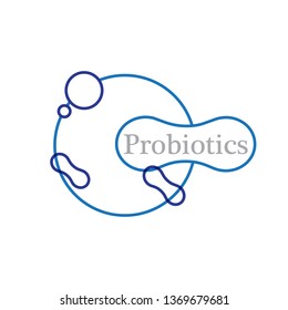 Logotipo de vectores bacterianos de probióticos. Diseño del icono del vector Lactobacillus. El concepto de logotipo o símbolo vectorial para productos lácteos contiene bacterias probióticas Lactobacillus