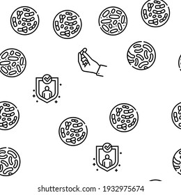 Probiotics Bacterium Vector Seamless Pattern Thin Line Illustration