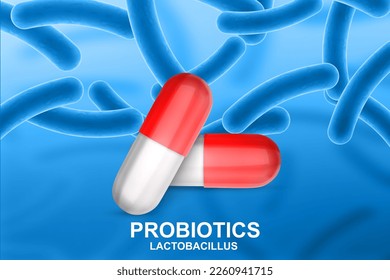 Probiotics banner template. Probiotic in capsule with lactobacillus on background. EPS10 vector