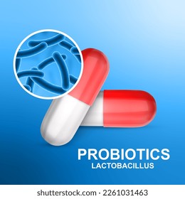 Probiotics banner template. Probiotic in capsule with lactobacillus. EPS10 vector