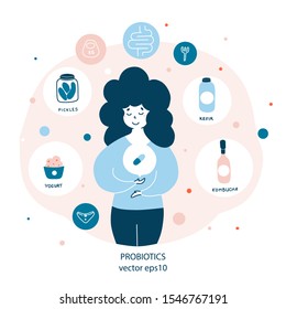 Probiotics benefit for women health flat vector illustration