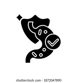 Probiotics black glyph icon. Microbiology and bacterium. Healthy eating for gut. Digestive system. Gastrointestinal physiology. Silhouette symbol on white space. Vector isolated illustration