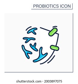 Probiotics Color Icon. Antibiotic Resistance. Bacteria Or Virus Resistant To Penicillin And Antimicrobial Drugs Treatment Shield.Epidemiology, Medicine Concept. Isolated Vector Illustration