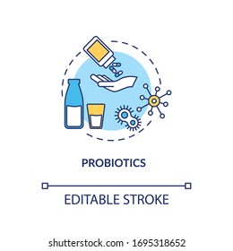 Probiotics concept icon. Good bacteria for gut flora. Food supplement for helping with rotavirus idea thin line illustration. Vector isolated outline RGB color drawing. Editable stroke