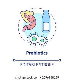 Probiotics concept icon. Gut friendly food for healthy life abstract idea thin line illustration. Isolated outline drawing. Editable stroke. Roboto-Medium, Myriad Pro-Bold fonts used