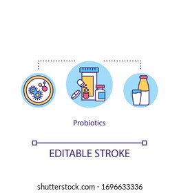 Probiotics concept icon. Live helpful bacteria, food supplement. Human digestive system protection idea thin line illustration. Vector isolated outline RGB color drawing. Editable stroke