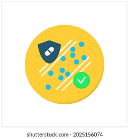Icono plano de probióticos. Normalización del colesterol. Medicamentos para la hipertensión, el ataque al corazón, la trombosis y la prevención de infecciones. Concepto médico y sanitario. Ilustración de vector de color