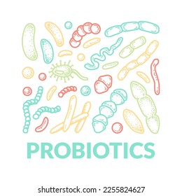 Probiotics hand drawn logo. Scientific vector illustration in sketch style