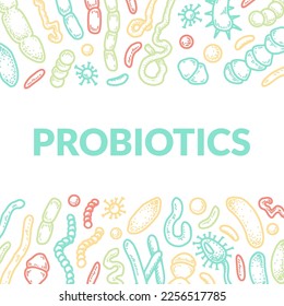 Probiotics hand drawn packaging design. Scientific vector illustration in sketch style