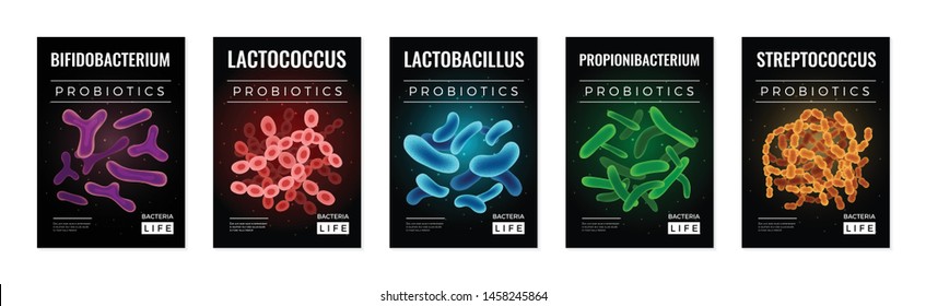 Probiotics And Health Vertical Banners Set With Bacteria Symbols Flat Isolated Vector Illustration