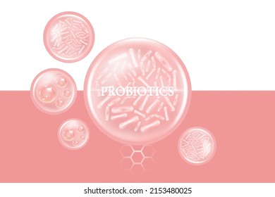 Probiotics and Hyaluronic acid skin solutions ad, pink vitamins serum drop with cosmetic advertising background ready to use, illustration vector.	