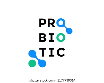 Probiotics icon or molecule logo for health food and drink or contains probiotic package design label and microbiology medicine