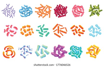 Probiotics icons set. Cartoon set of probiotics vector icons for web design