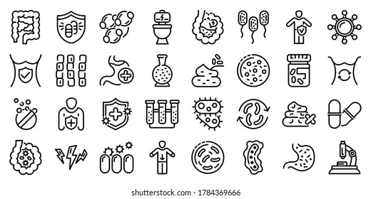 Probiotics icons set. Outline set of probiotics vector icons for web design isolated on white background