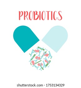 Probiotics. Lactic acid bacteria. Good bacteria and microorganisms for gut and intestinal flora health. Microbiome. Bifidobacterium, lactobacillus,  lactococcus, thermophilus streptococcus. Vector set