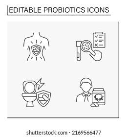  Probiotics line icons set. Treatment to protect the immune system. Probiotics concepts. Isolated vector illustrations. Editable stroke