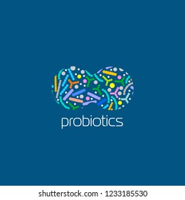 Probiotics logo. Bacteria logo. Concept of healthy nutrition ingredient for therapeutic purposes. Simple flat style trend modern logotype graphic design isolated