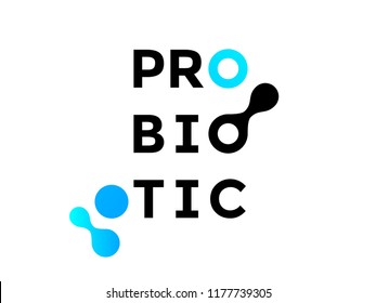 Probiotics logo of molecule icon for health. Vector food and drink contains probiotic package design label and microbiology medicine