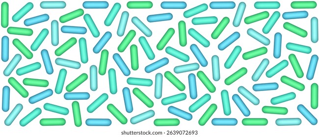Probiotics. Microbiome flora, lactobacillus bacteria pattern. Intestinal microflora, supplement isolated elements. Green and blue germs and bacteria. Vector healthy lifestyle background.