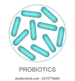 Probiotika. Mikrobiome Flora, Lactobacillus Bakterien im Kreis. Darmflora, ergänzen isolierte Elemente. Blaue Keime und Bakterien Symbol. Vektor gesundes Lifestyle-Zeichen auf weißem Hintergrund.