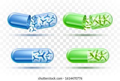 Probiotics Pills Set Vector Isolated Illustration