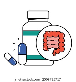 Probióticos Prebióticos Ícone Design. Representa Saúde Intestinal, Saúde Digestiva, Microbioma, Imunidade. Ícone de vetor com traçados e cores editáveis.