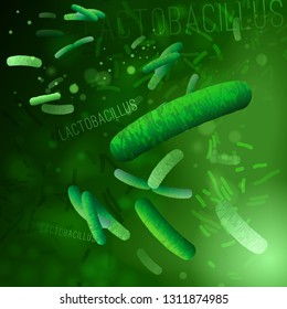 Probiotics and prebiotics. Normal gram-positive anaerobic microflora background. Editable vector illustration in bright green colors in realistic style. Medical, healthcare and scientific concept.