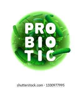 Probiotics and prebiotics. Normal gram-positive anaerobic flora. Editable vector illustration with lactobacillus in green colors isolated on white background. Medical, healthcare, scientific concept