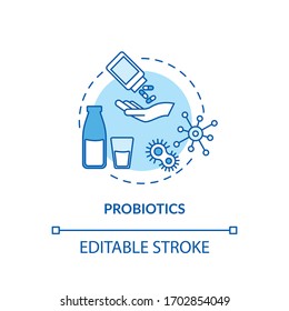 Probiotics turquoise concept icon. Good bacteria for gut flora. Food supplement for helping with rotavirus idea thin line illustration. Vector isolated outline RGB color drawing. Editable stroke