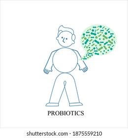 Probiotics vector background, lacto bacteria supplement, correct nutrition and digestion healthcare Probiotcis micro lactobacillus acidophilus cells on white backdrop for prebiotic food package design