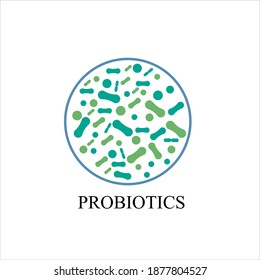 Antecedentes vectoriales de probióticos, suplemento de bacterias de lacto, nutrición correcta y asistencia sanitaria para la digestión Probiotcis micro lactobacillus acidophilus en el fondo blanco para el diseño de paquetes prebióticos de alimentos