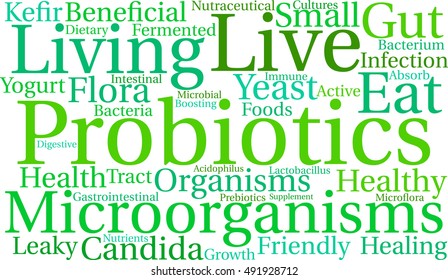 Probiotics word cloud on a white background.  