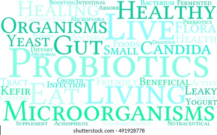 Probiotics word cloud on a white background.  